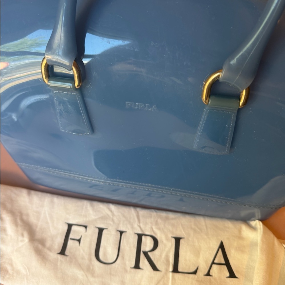 Furla Patent Leather Dome Satchel in Royal Blue - Picture 6 of 16